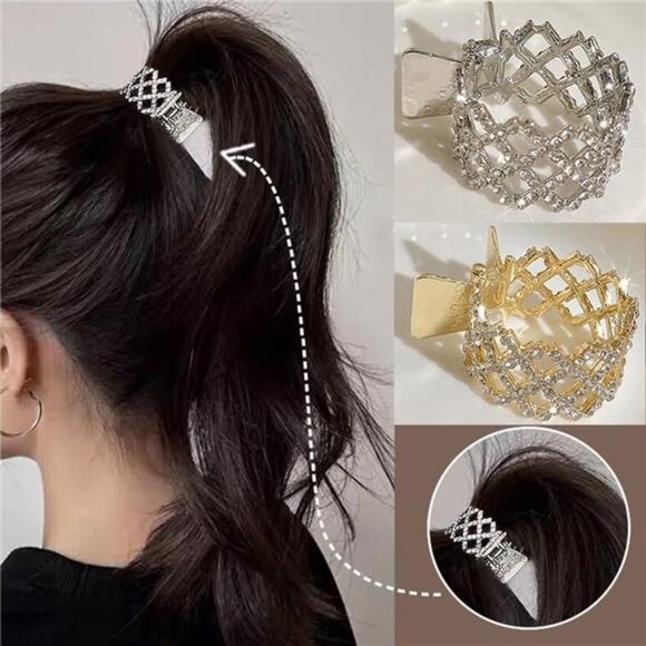 Rhinestone Hair Claw Set – Gold & Silver Alloy Clips, Sparkly Braiding - Picture 2 of 5